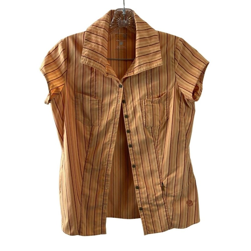 Mountain Hardwear Button Vented Blouse Stripes Embroidered Logo Orange Size 6